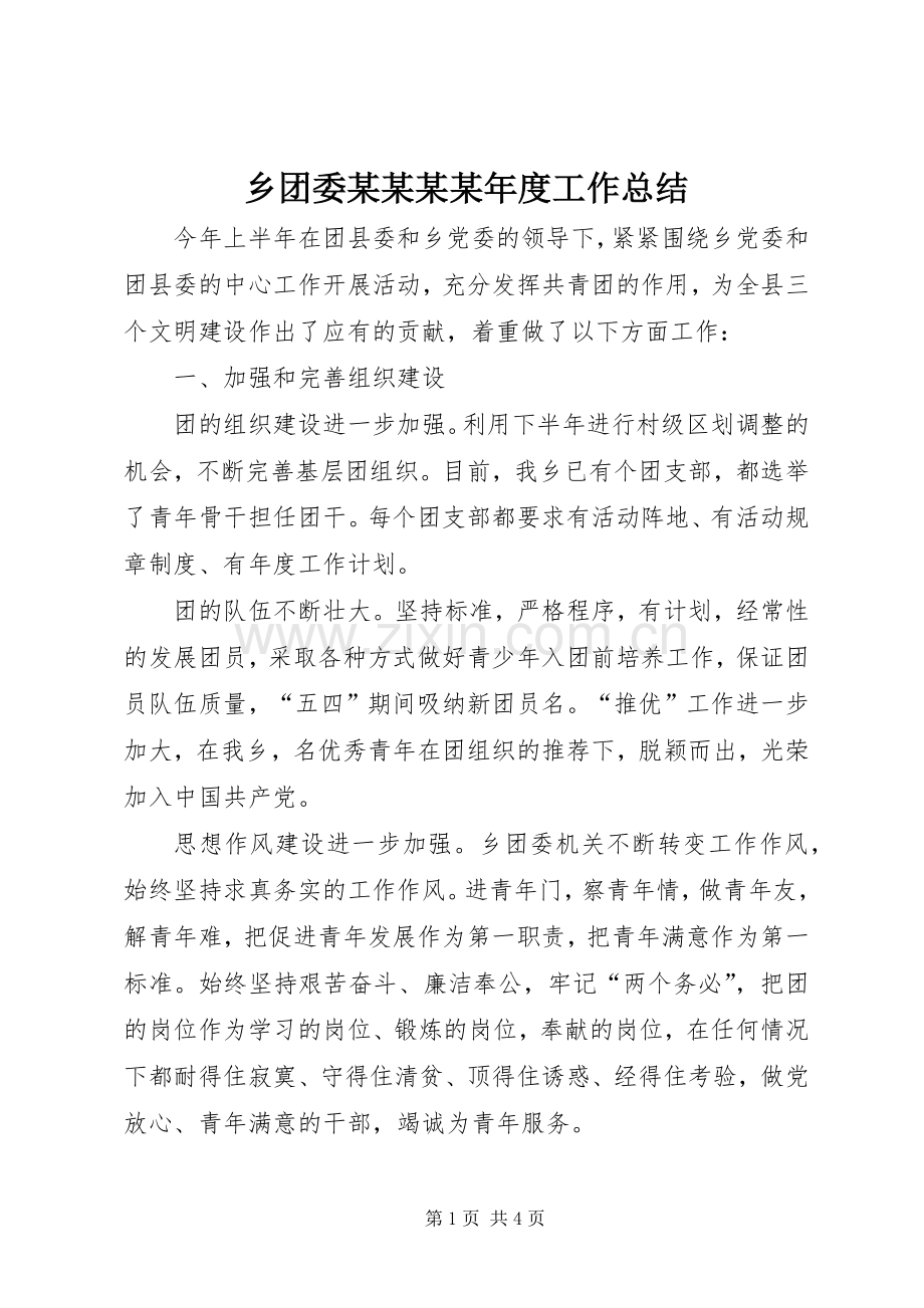 乡团委某某某某年度工作总结 .docx_第1页