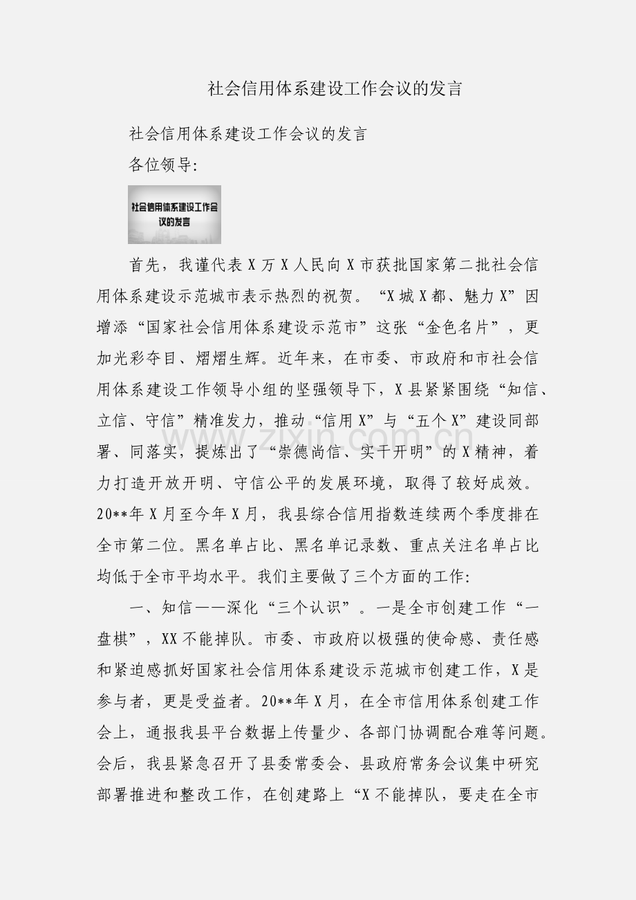 社会信用体系建设工作会议的发言.docx_第1页