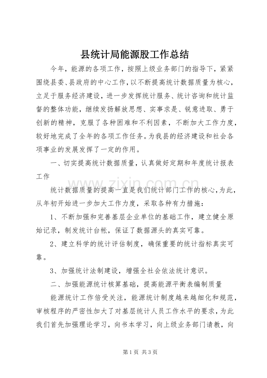 县统计局能源股工作总结 .docx_第1页