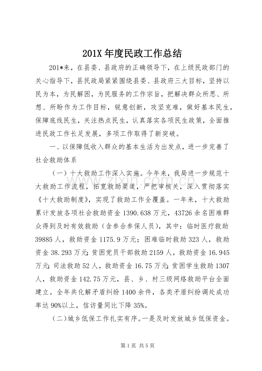 202X年度民政工作总结.docx_第1页