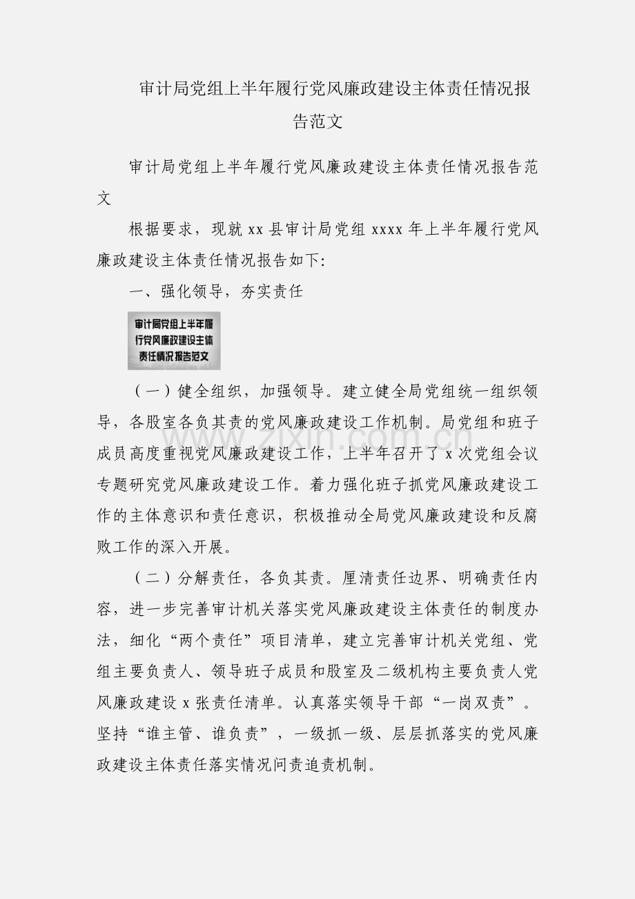 审计局党组上半年履行党风廉政建设主体责任情况报告范文.docx_第1页