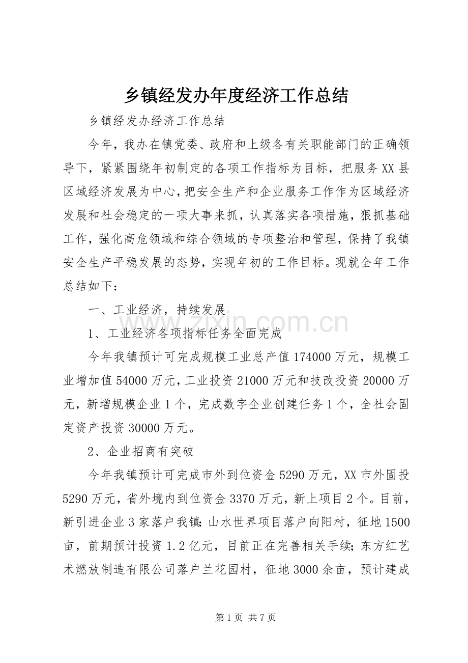 乡镇经发办年度经济工作总结 .docx_第1页