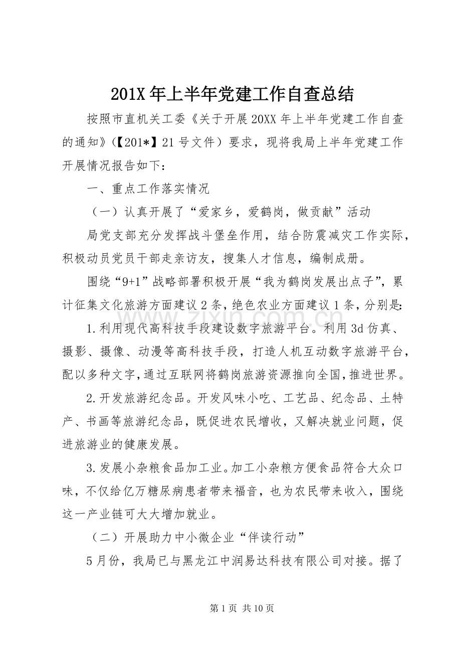 202X年上半年党建工作自查总结.docx_第1页