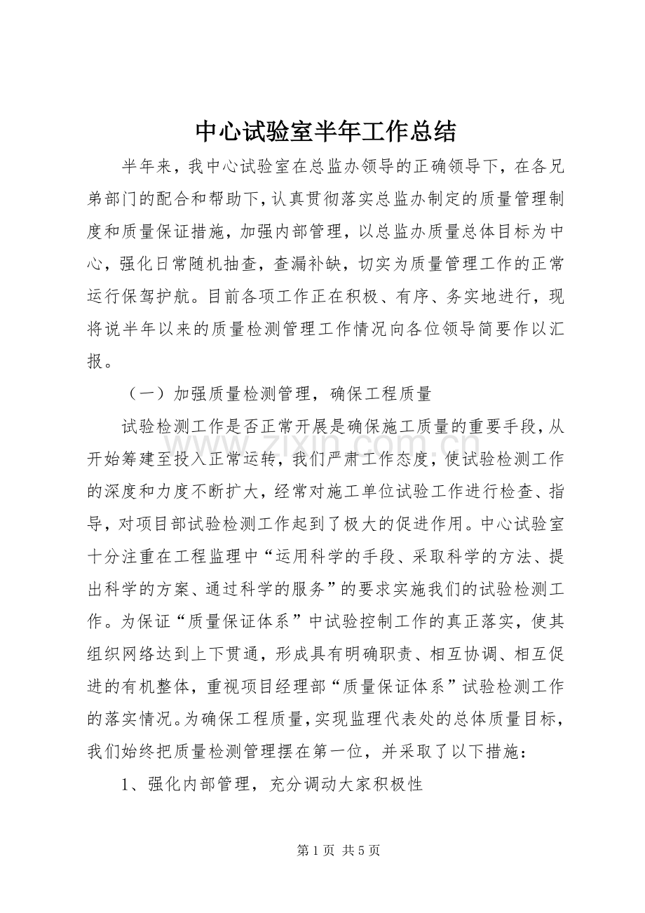 中心试验室半年工作总结 .docx_第1页