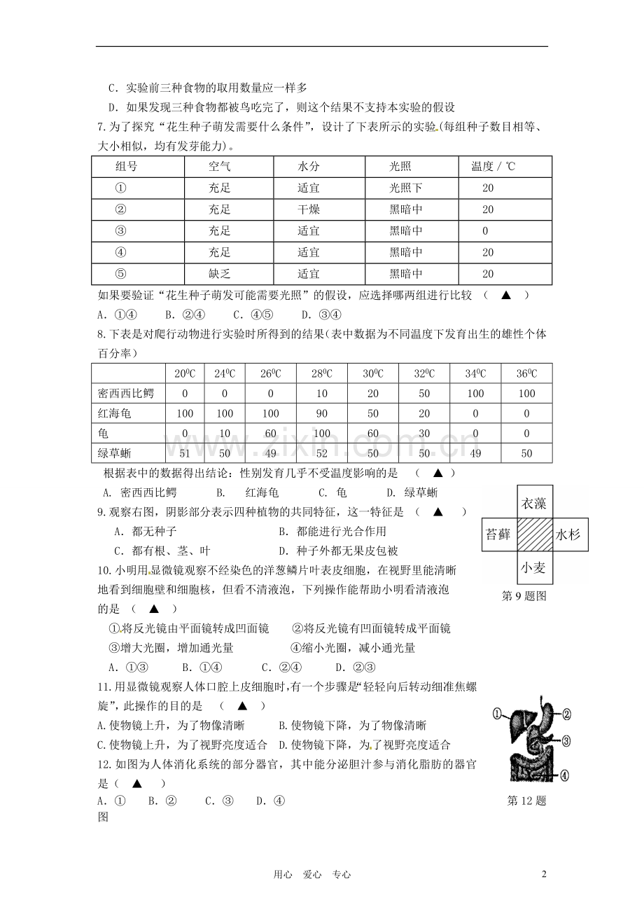 浙江省台州市书生中学2010-2011学年七年级科学第三次月考.doc_第2页