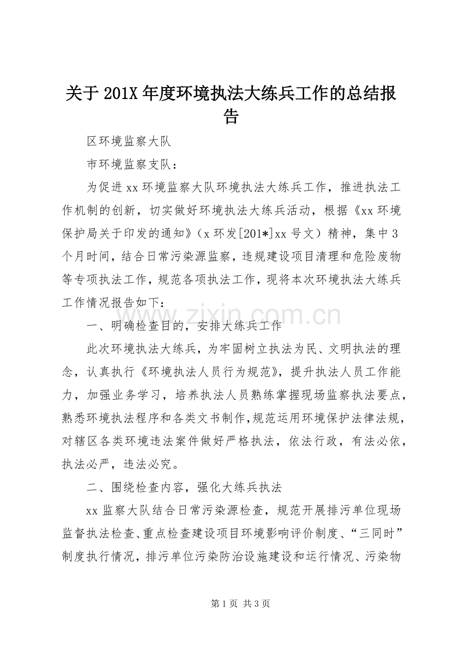 关于202X年度环境执法大练兵工作的总结报告.docx_第1页