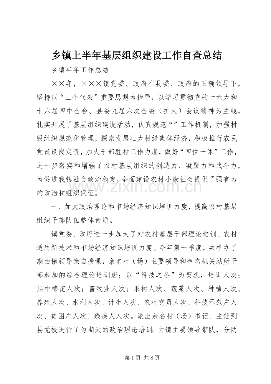 乡镇上半年基层组织建设工作自查总结 .docx_第1页