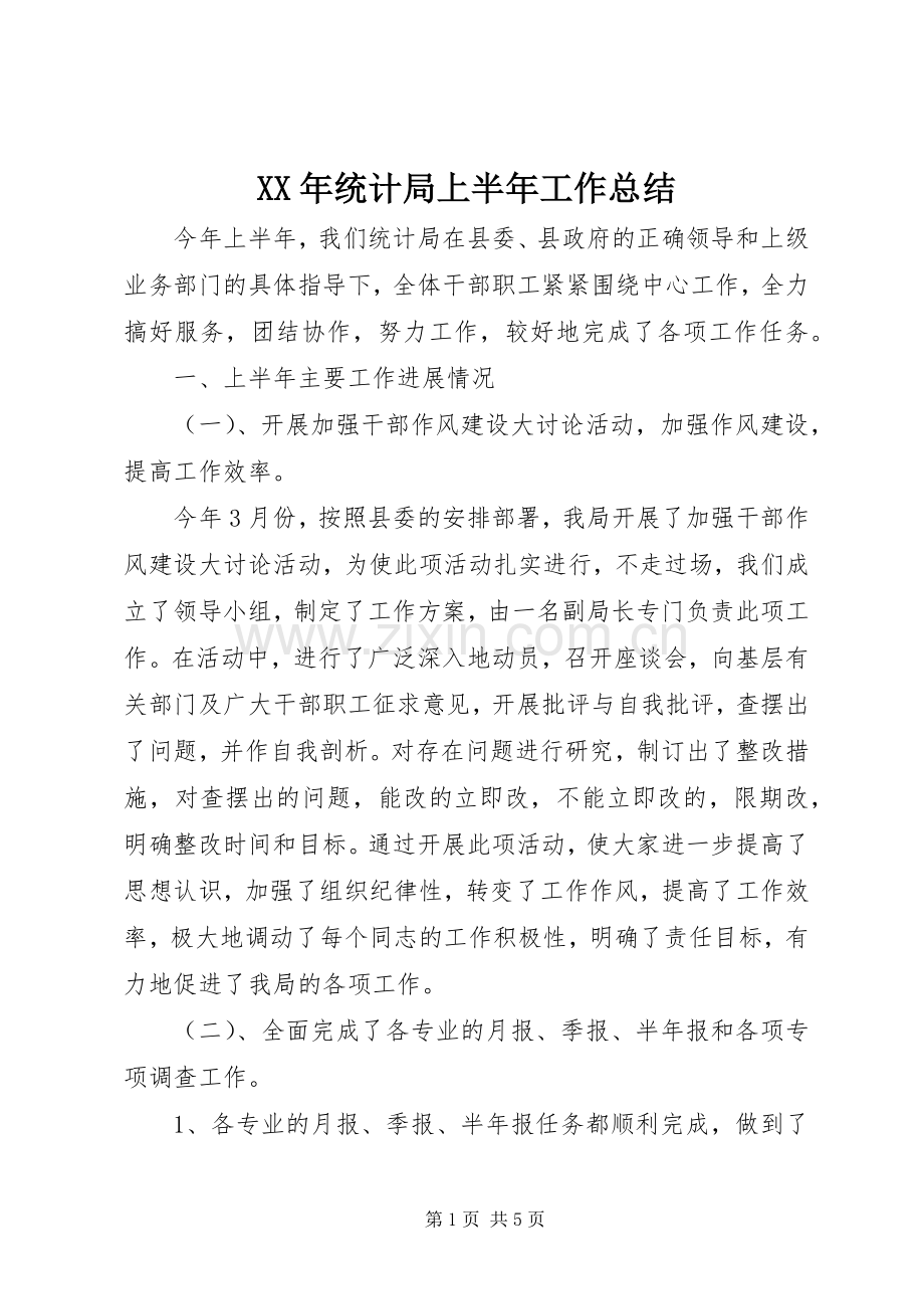 XX年统计局上半年工作总结 .docx_第1页