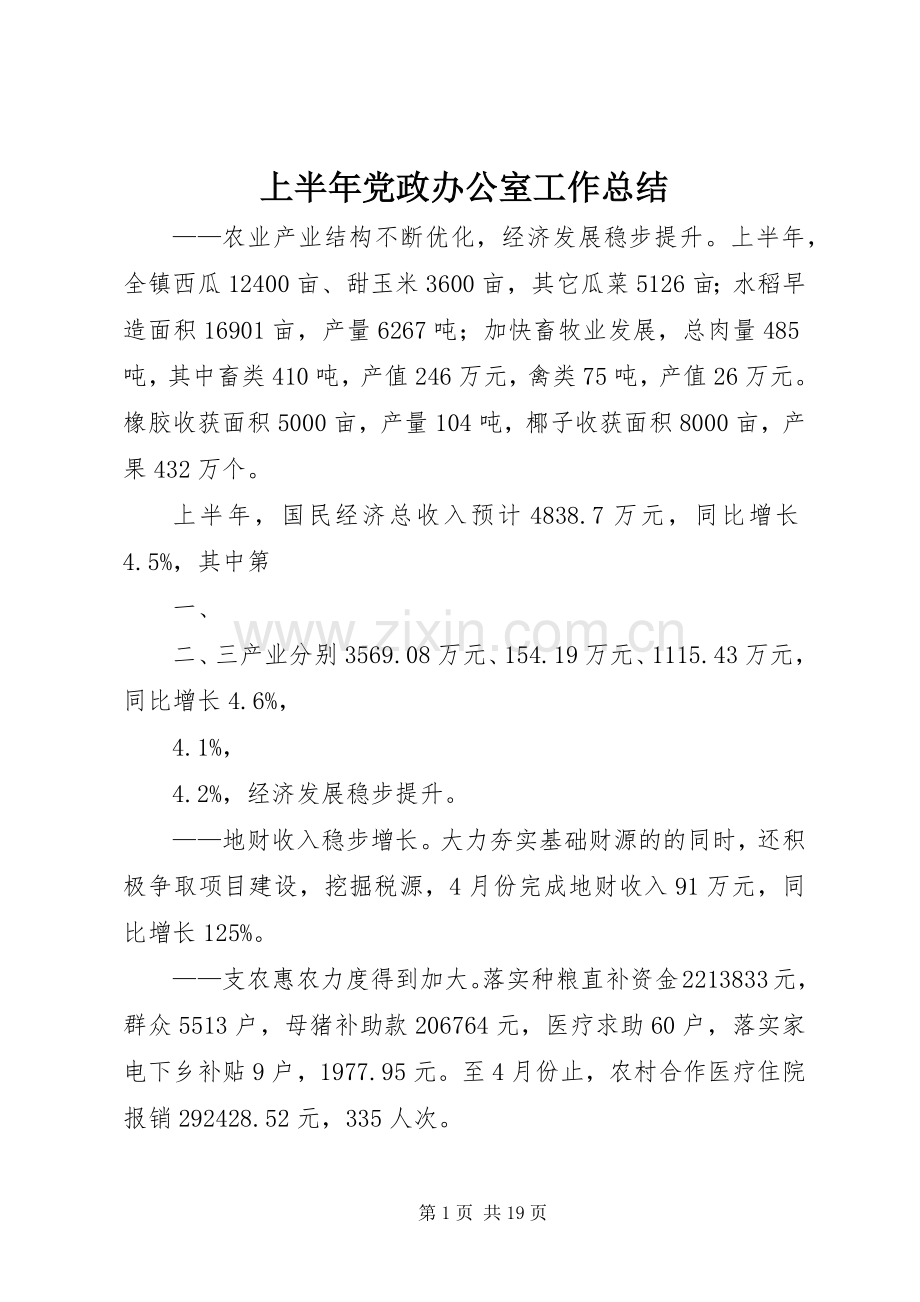 上半年党政办公室工作总结 .docx_第1页