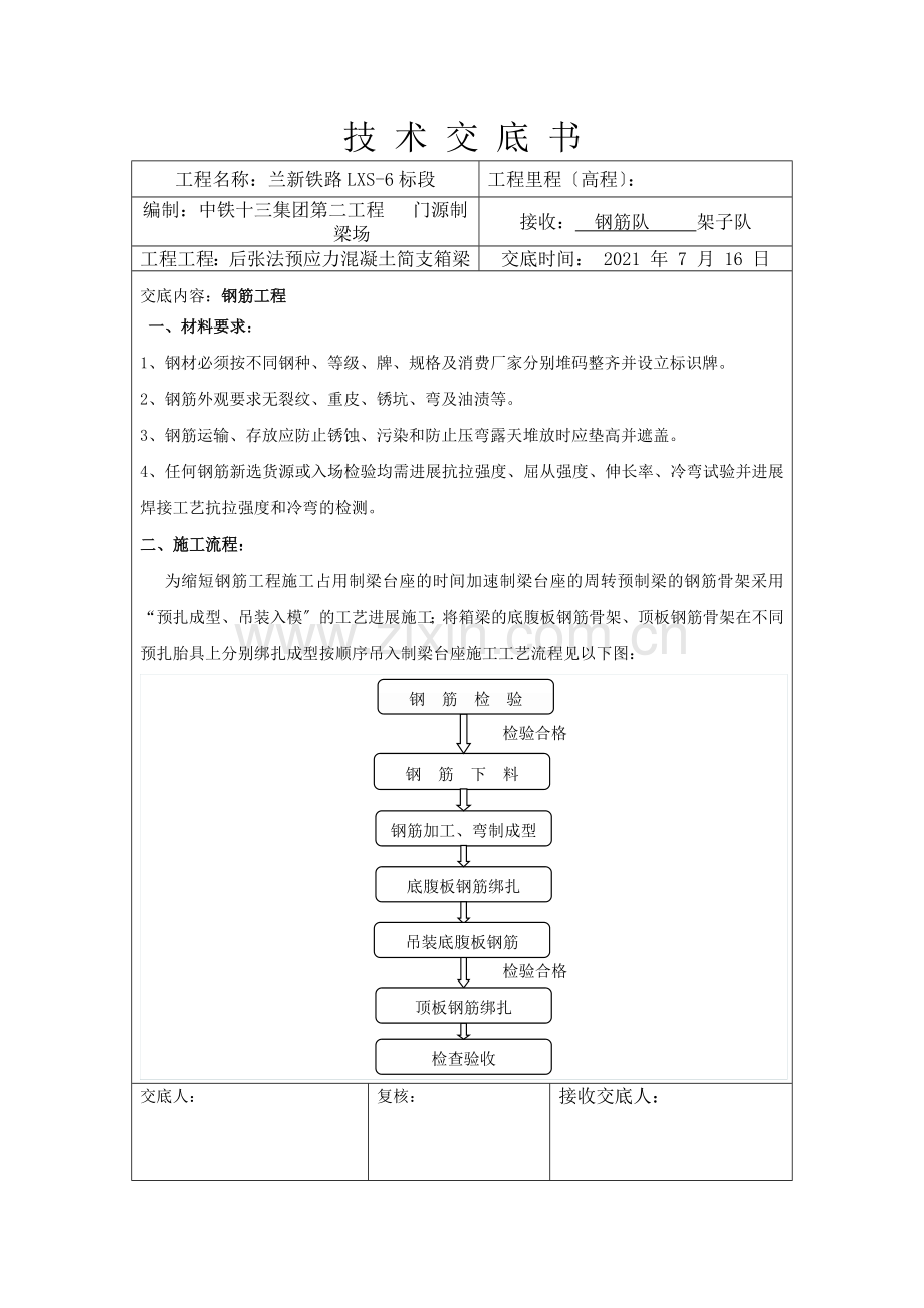 后张法预应力混凝土简支箱梁工程技术交底书.doc_第1页