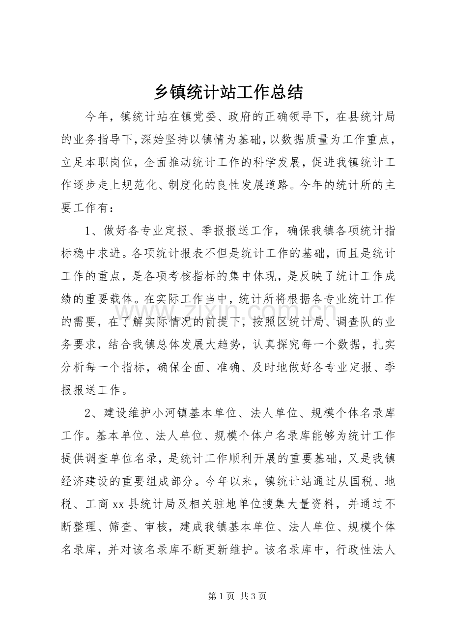 乡镇统计站工作总结 .docx_第1页