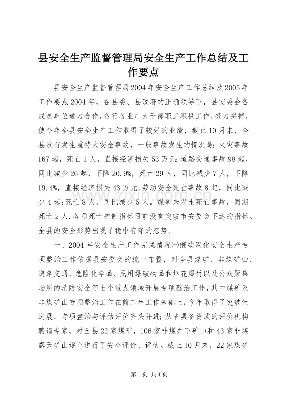 县安全生产监督管理局安全生产工作总结及工作要点 .docx_第1页