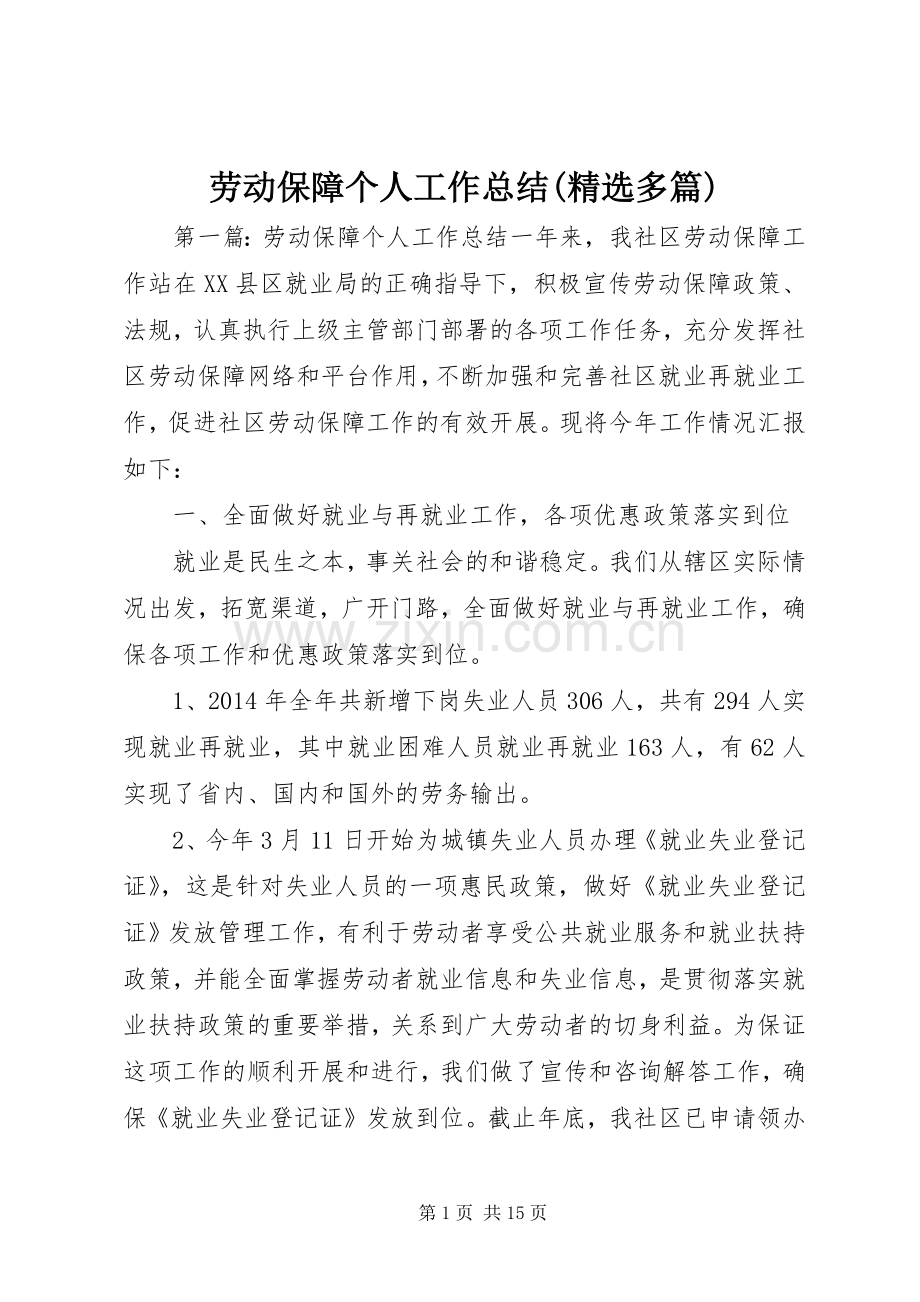 劳动保障个人工作总结(多篇) .docx_第1页