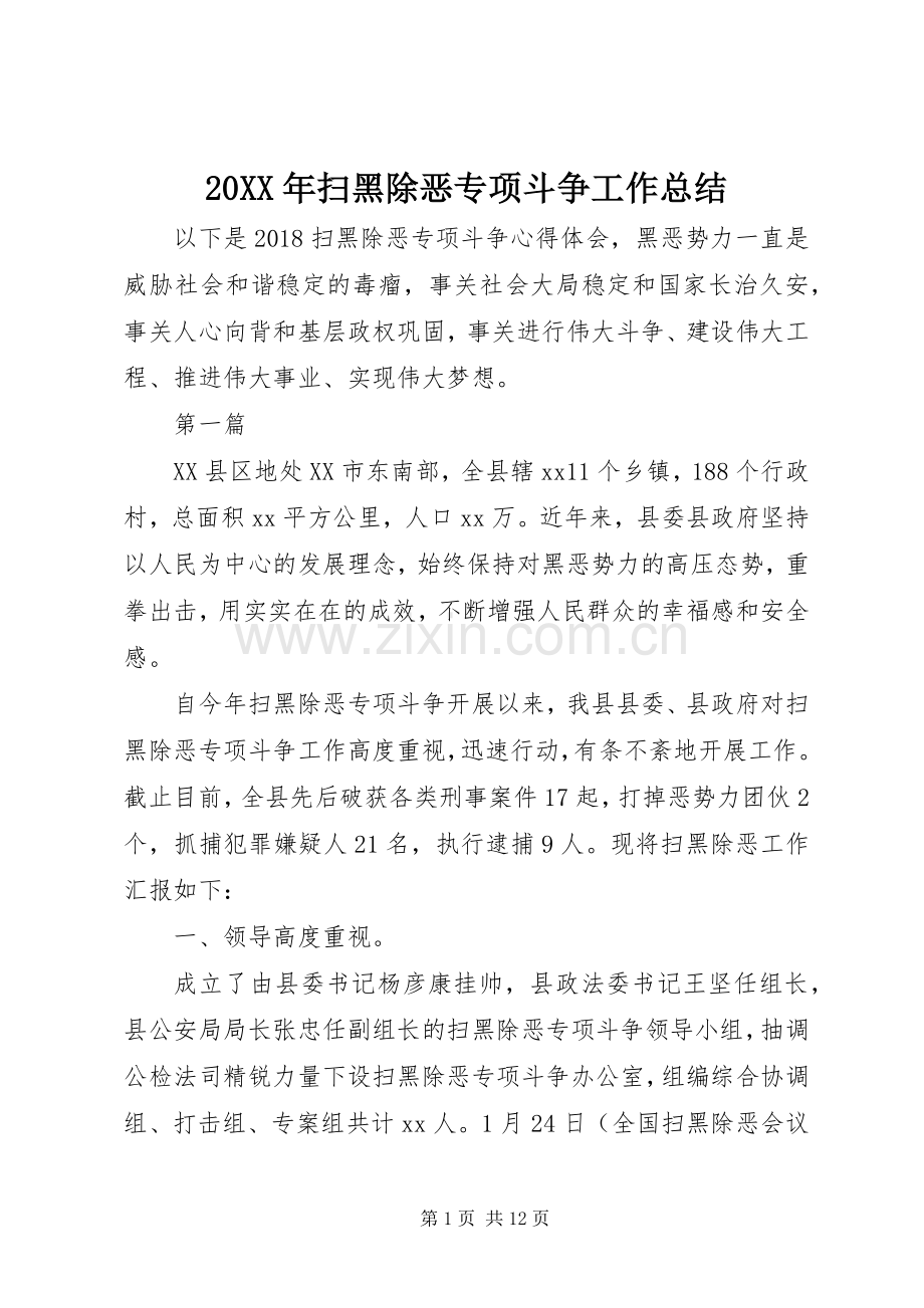 20XX年扫黑除恶专项斗争工作总结.docx_第1页