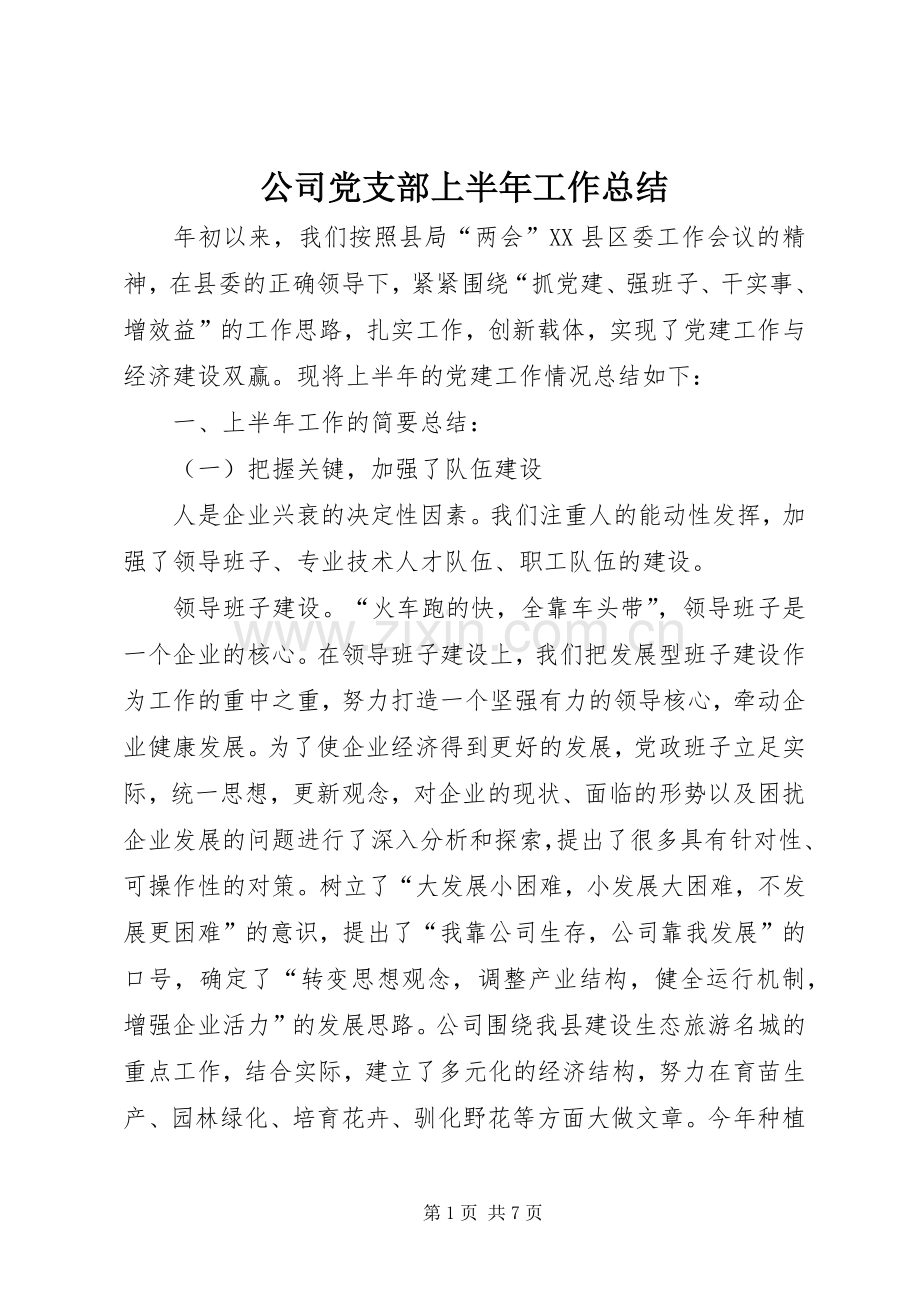 公司党支部上半年工作总结 .docx_第1页