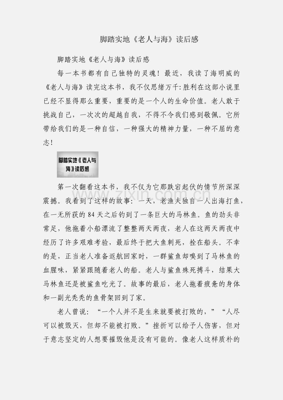 脚踏实地《老人与海》读后感.docx_第1页