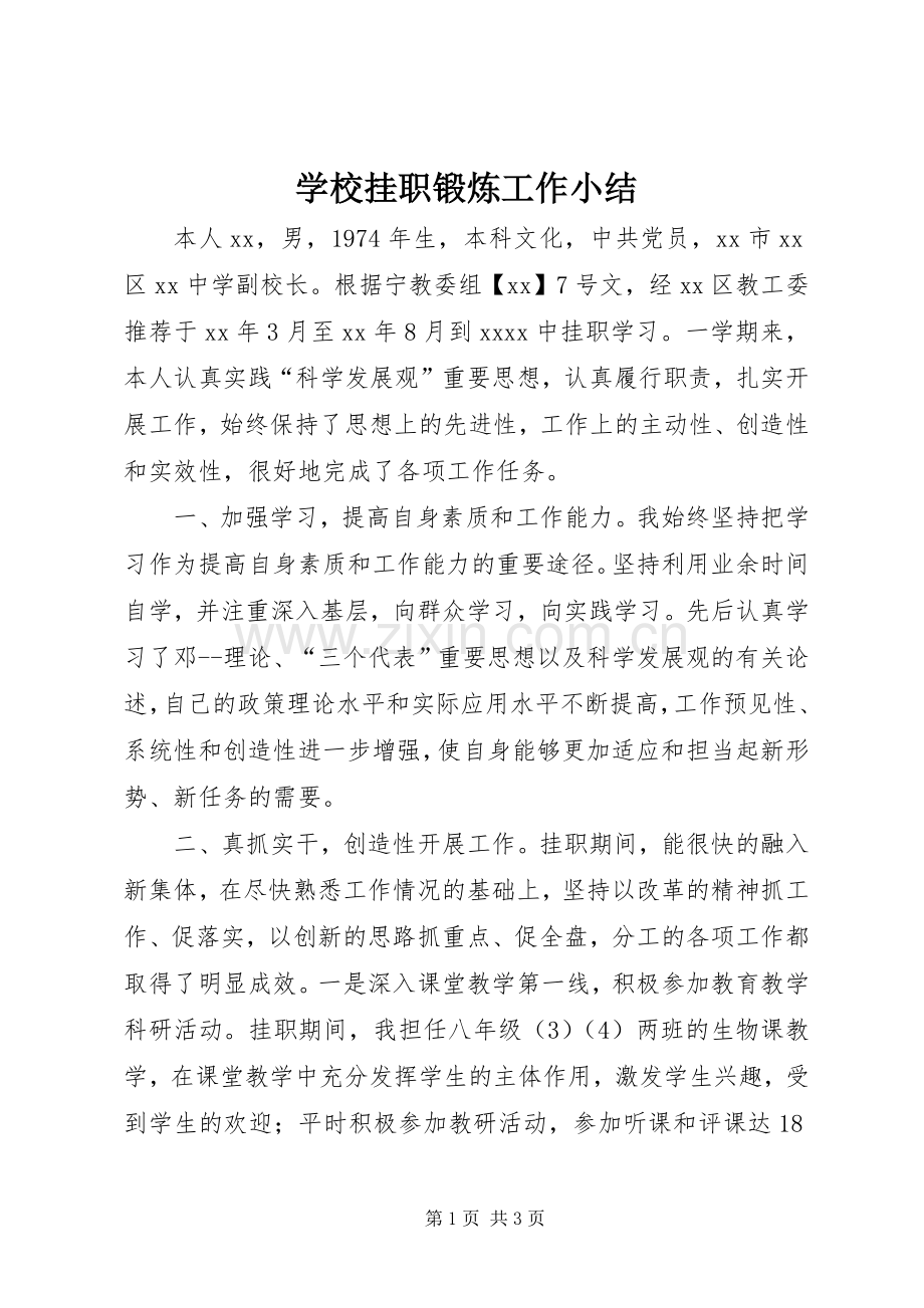 学校挂职锻炼工作小结 .docx_第1页