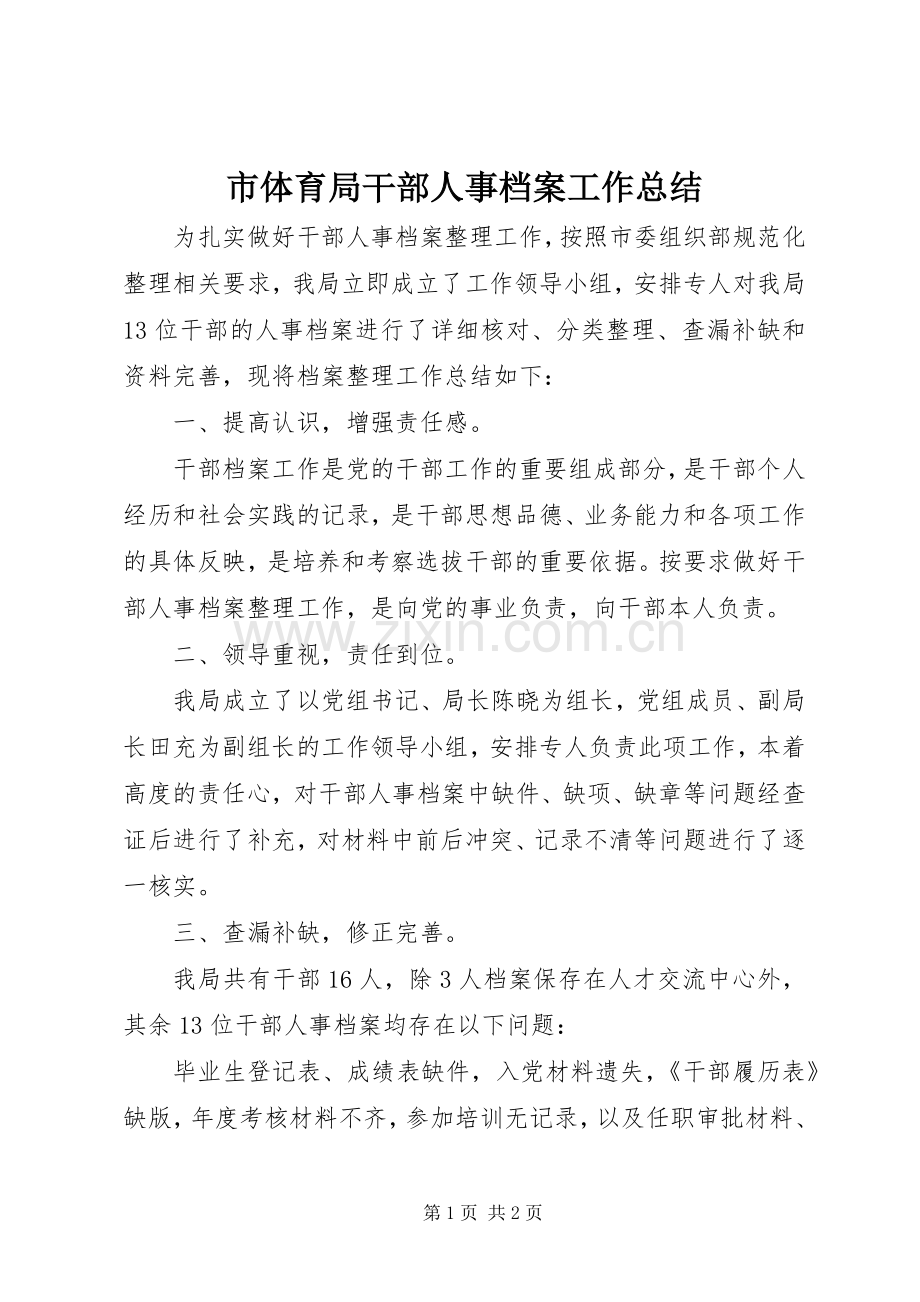 市体育局干部人事档案工作总结 .docx_第1页