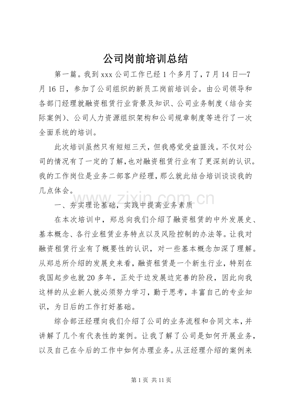 公司岗前培训总结 .docx_第1页