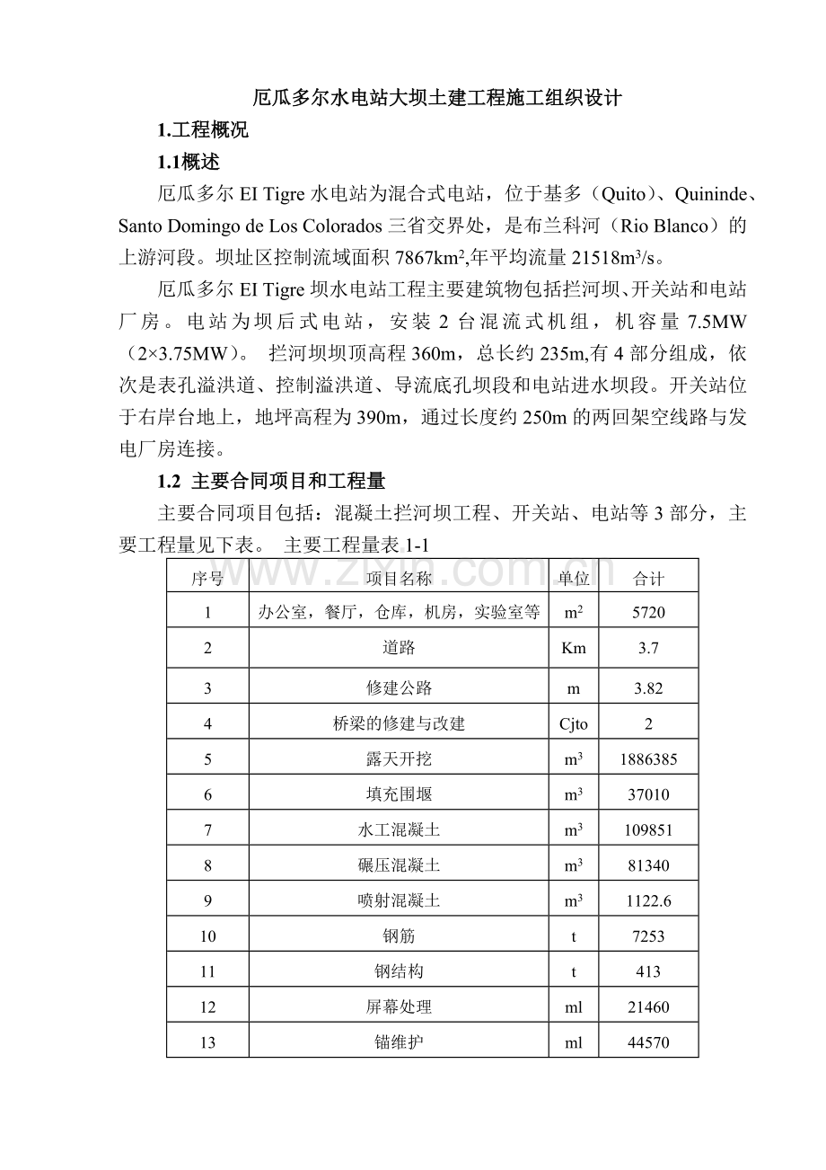 厄瓜多尔水电站大坝土建工程施工组织设计.docx_第1页