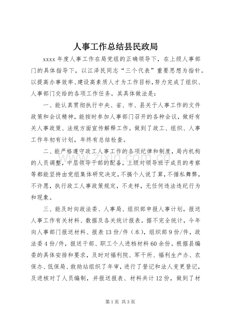 人事工作总结县民政局 .docx_第1页