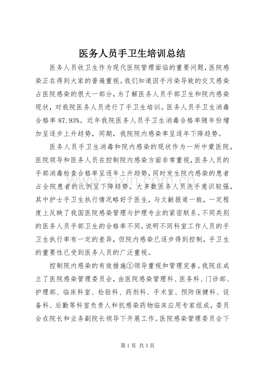 医务人员手卫生培训总结 .docx_第1页