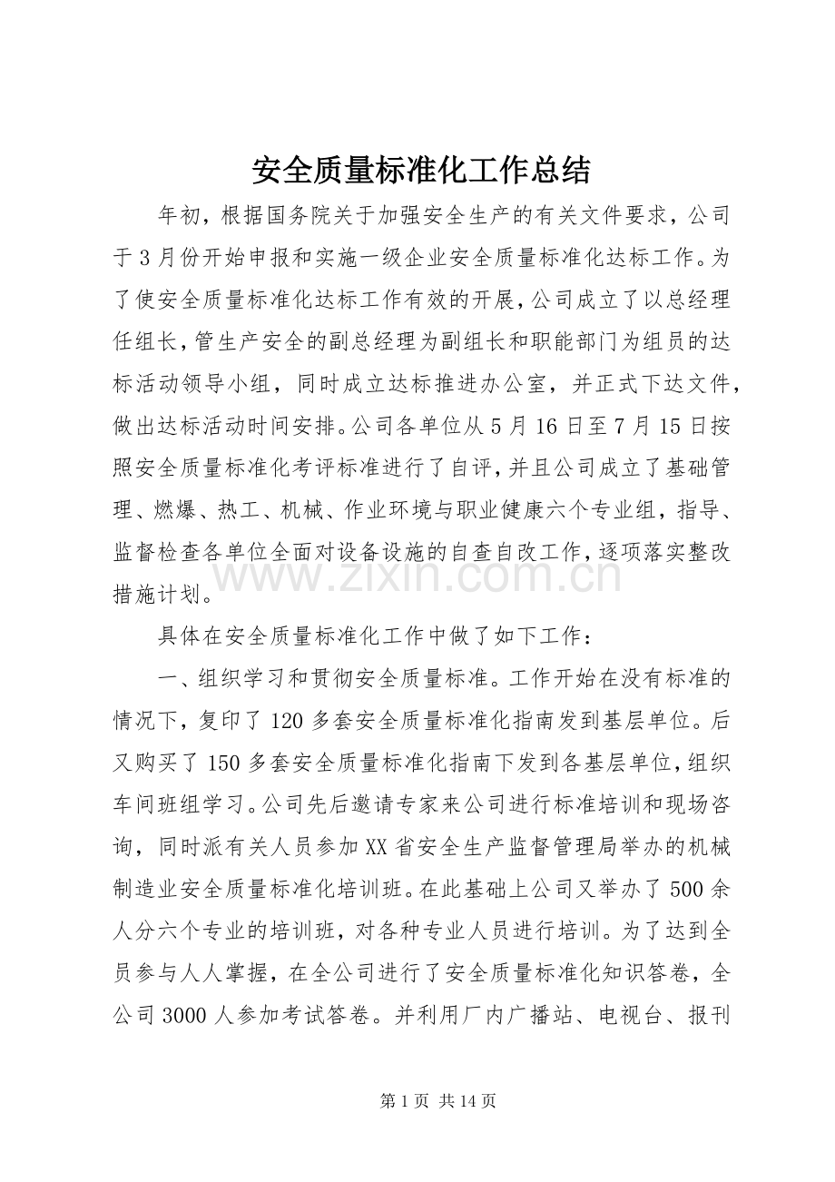 安全质量标准化工作总结 .docx_第1页