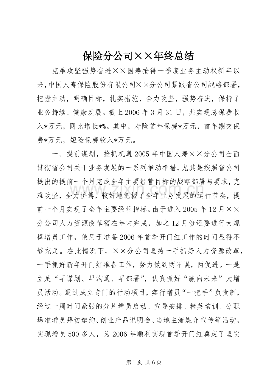 保险分公司××年终总结 .docx_第1页