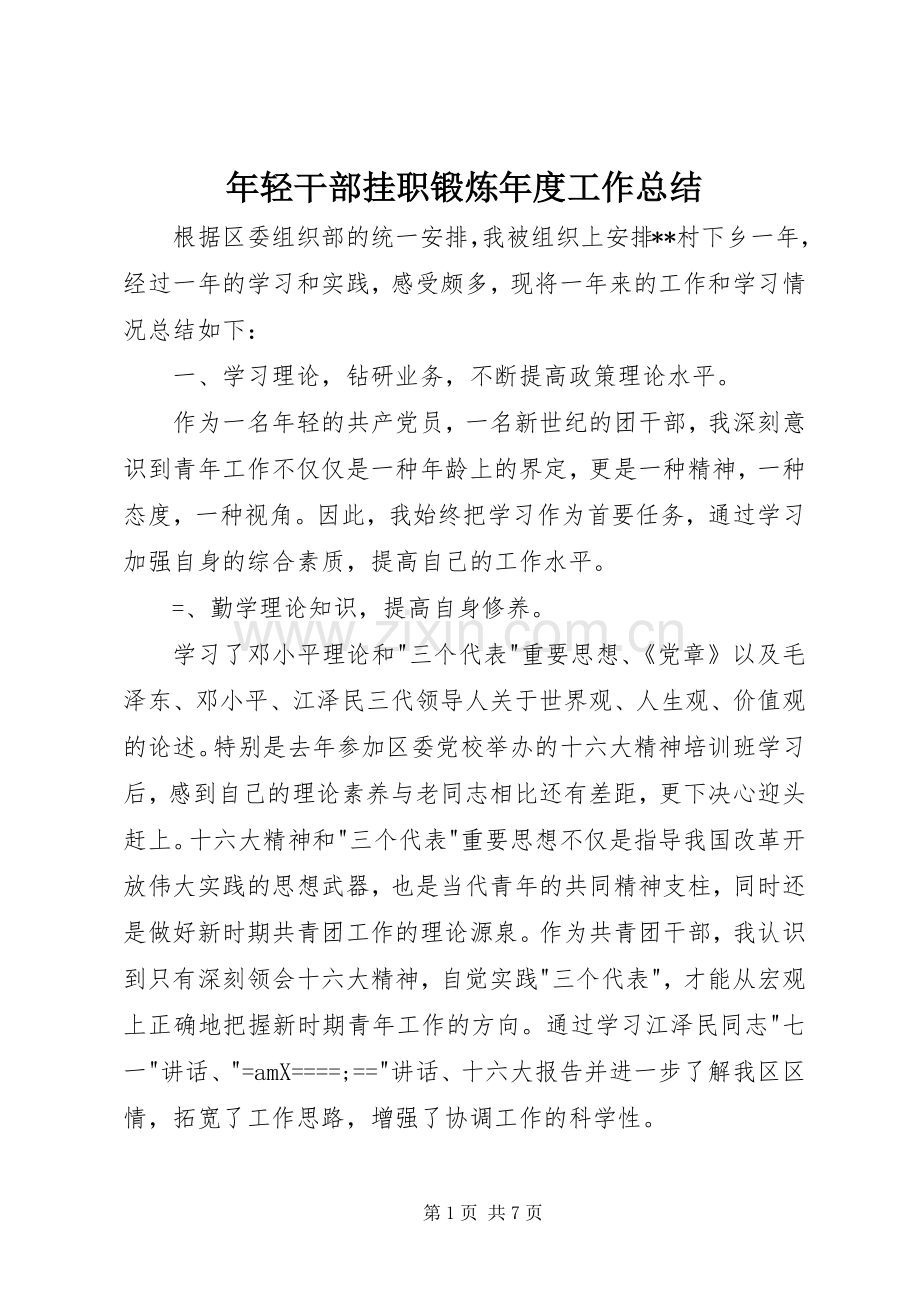 年轻干部挂职锻炼年度工作总结 .docx_第1页