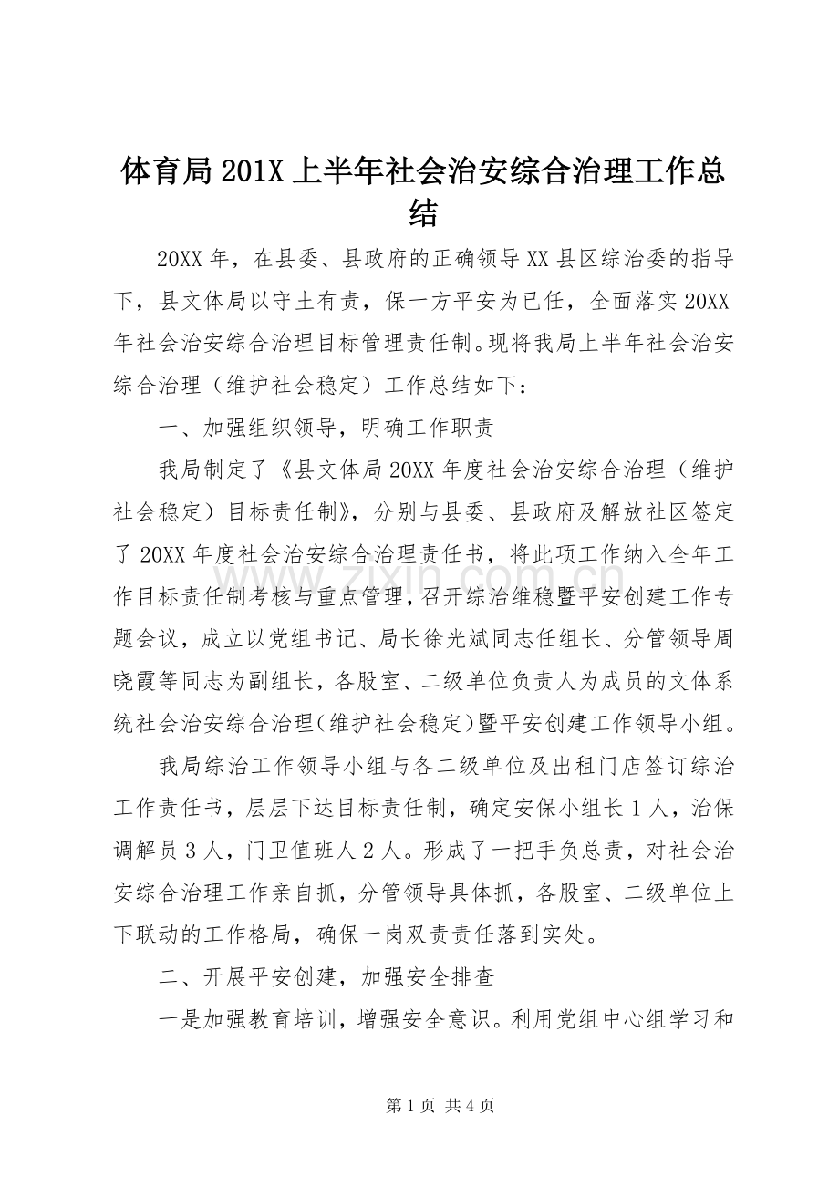 体育局202X上半年社会治安综合治理工作总结.docx_第1页