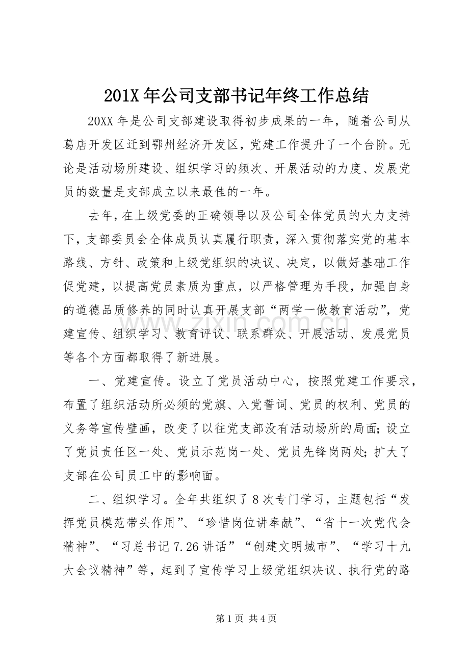 202X年公司支部书记年终工作总结.docx_第1页