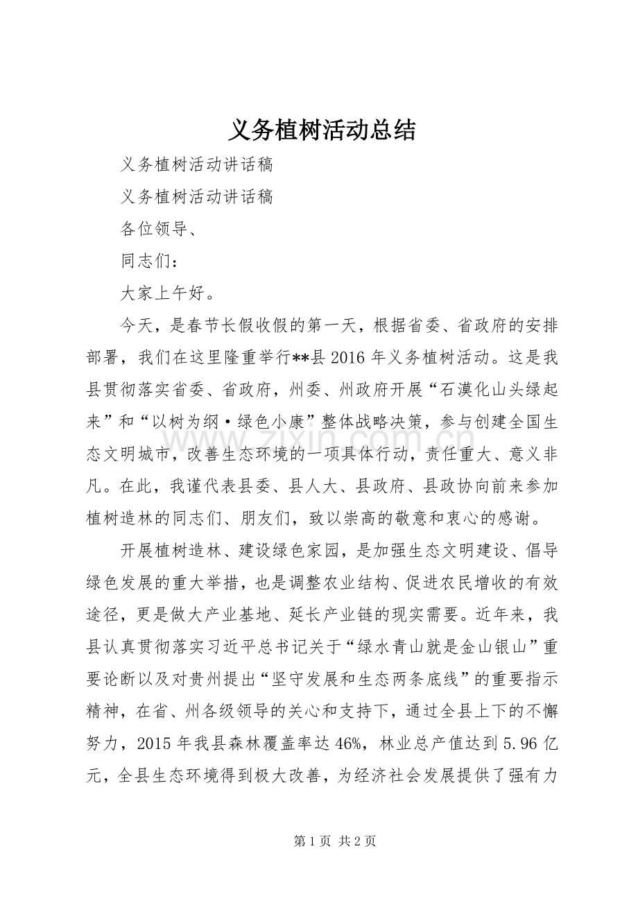 义务植树活动总结 .docx_第1页