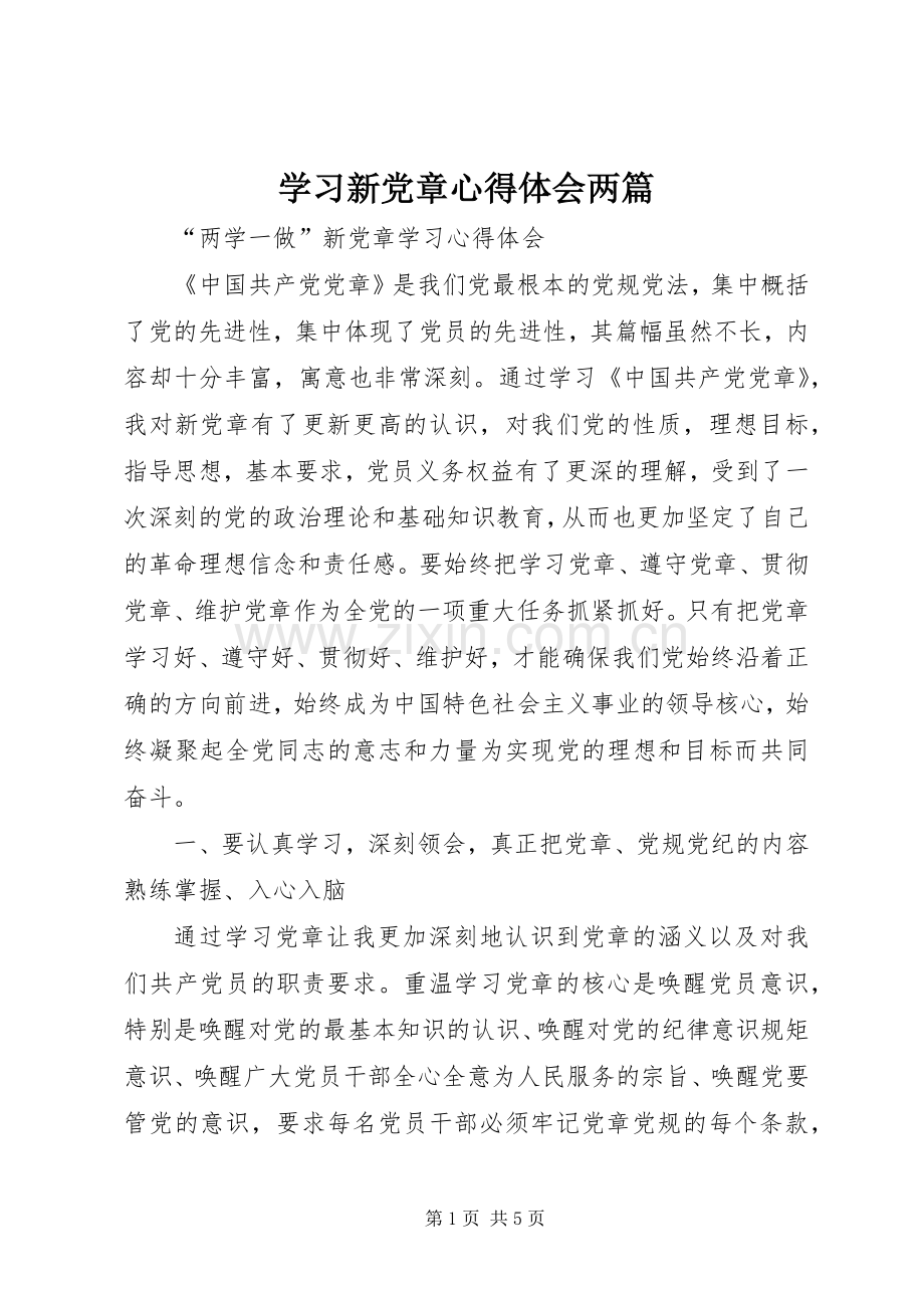 学习新党章体会心得两篇.docx_第1页