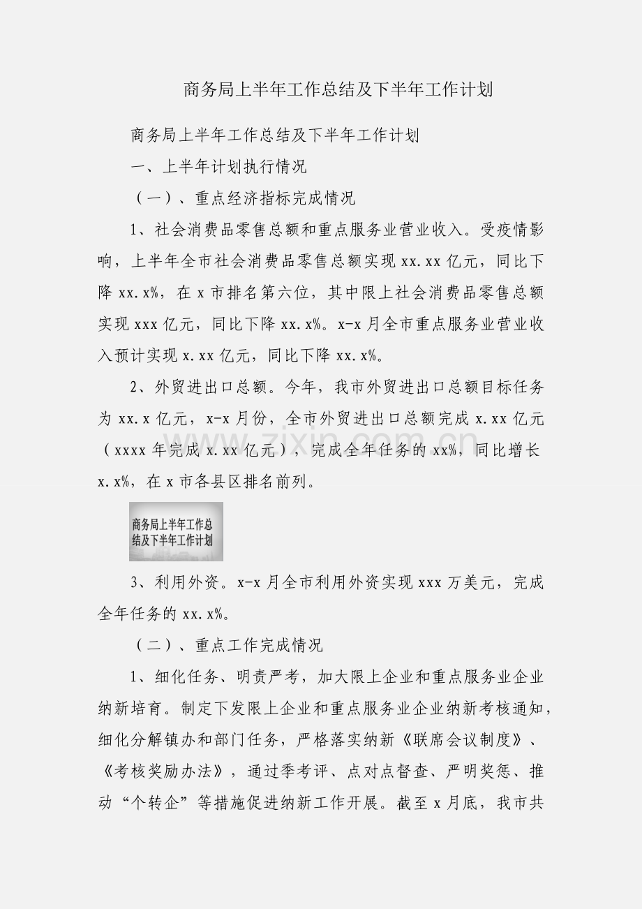 商务局上半年工作总结及下半年工作计划.docx_第1页