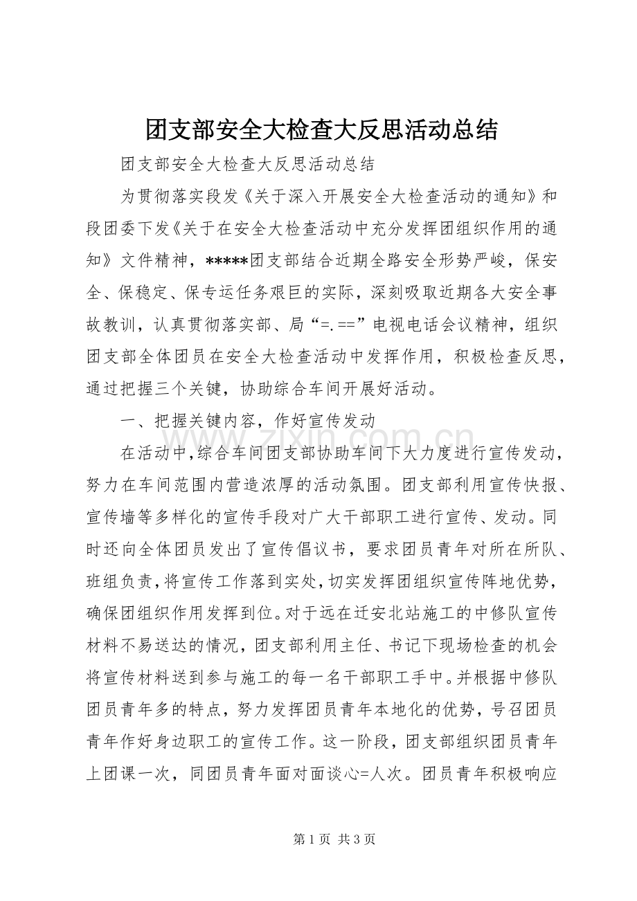 团支部安全大检查大反思活动总结 .docx_第1页