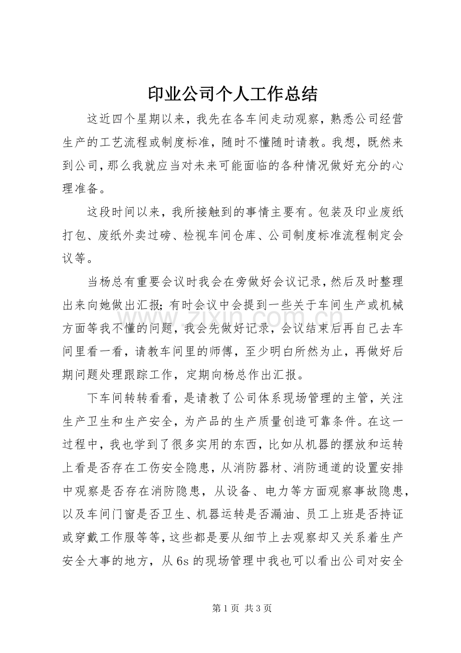 印业公司个人工作总结 .docx_第1页