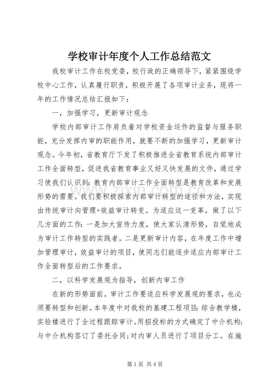 学校审计年度个人工作总结范文 .docx_第1页