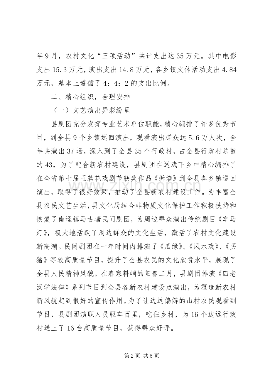 县开展农村文化事业建设专项活动工作总结 .docx_第2页