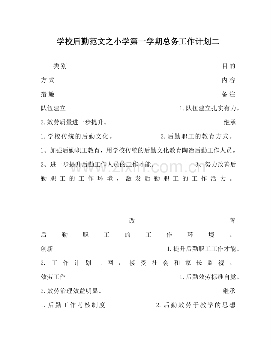 学校后勤范文小学第一学期总务工作计划二 .doc_第1页