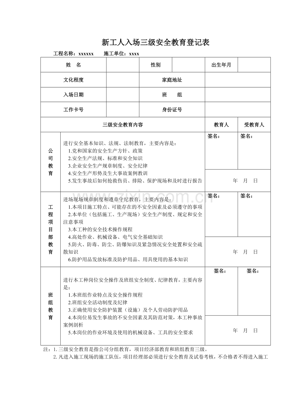 建筑三级安全教育表格大全.docx_第2页