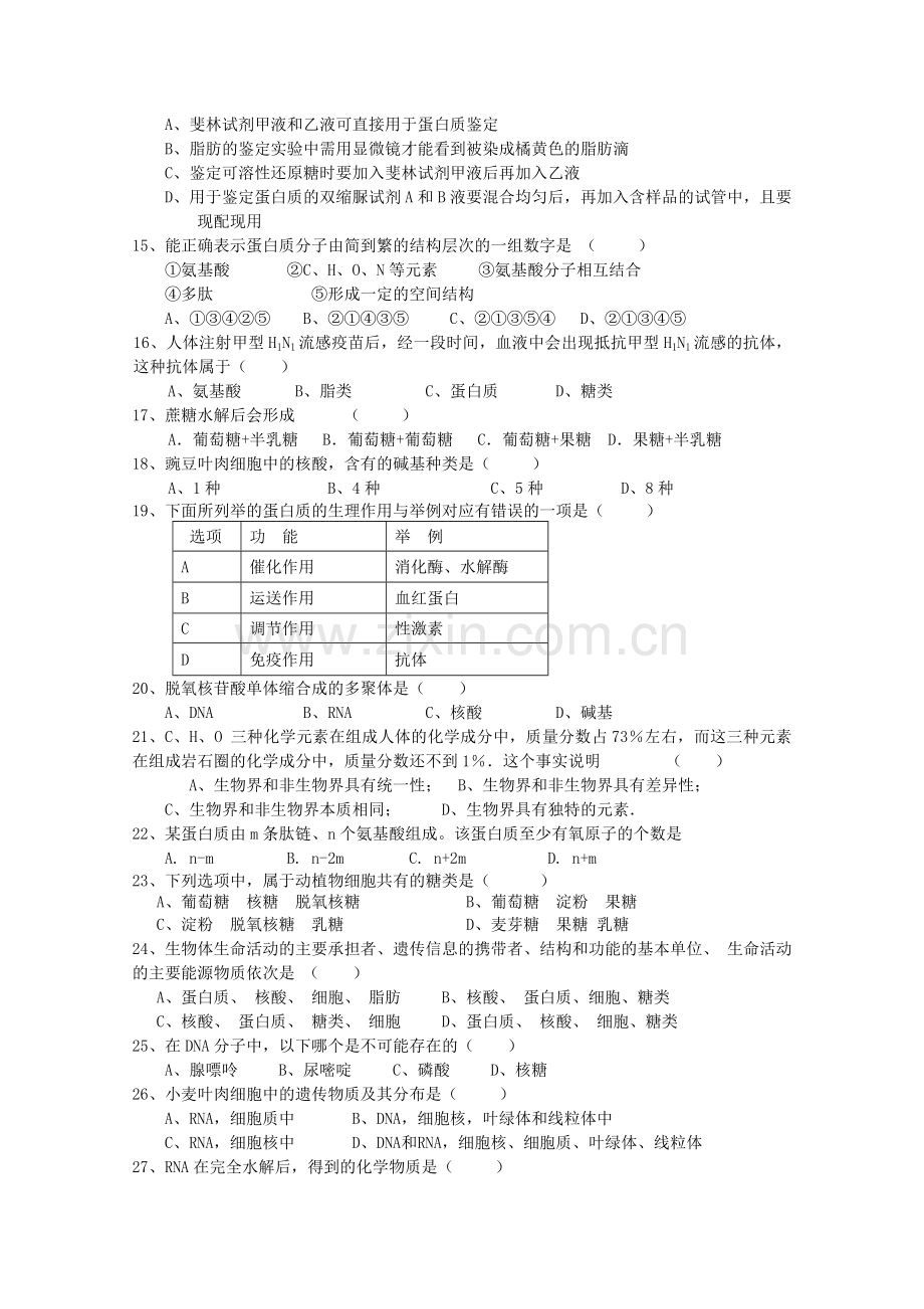 四川省成都市七校协作体20102011高一生物第一学期期中考试试题新人教版 .doc_第2页