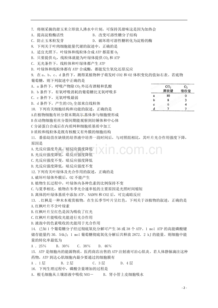 吉林省扶余县2012-2013学年高一生物上学期期末考试试题.doc_第2页