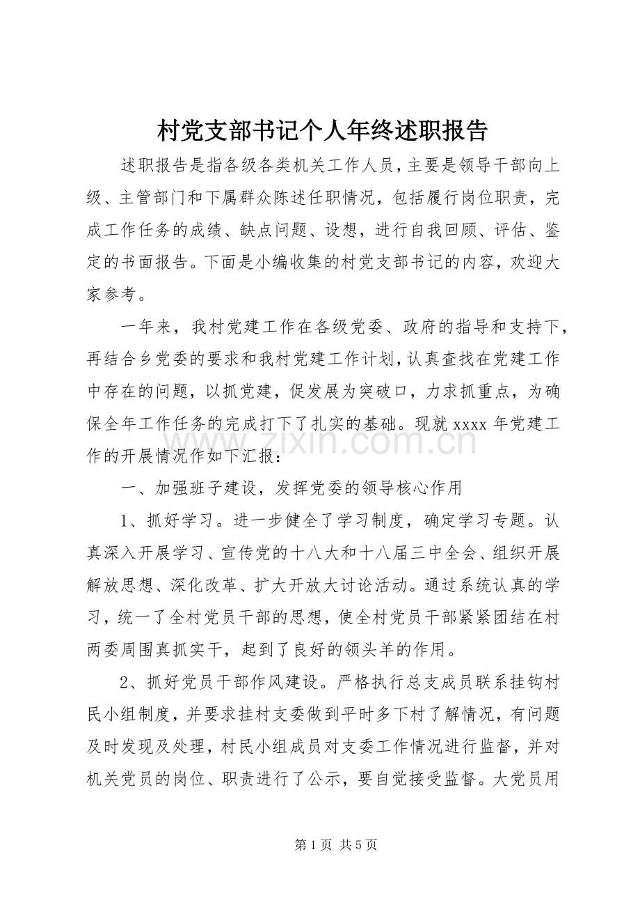 村党支部书记个人年终述职报告.docx_第1页