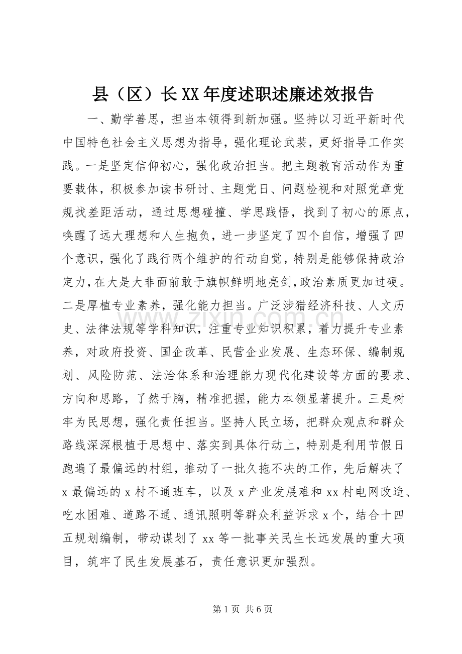 县（区）长XX年度述职述廉述效报告.docx_第1页