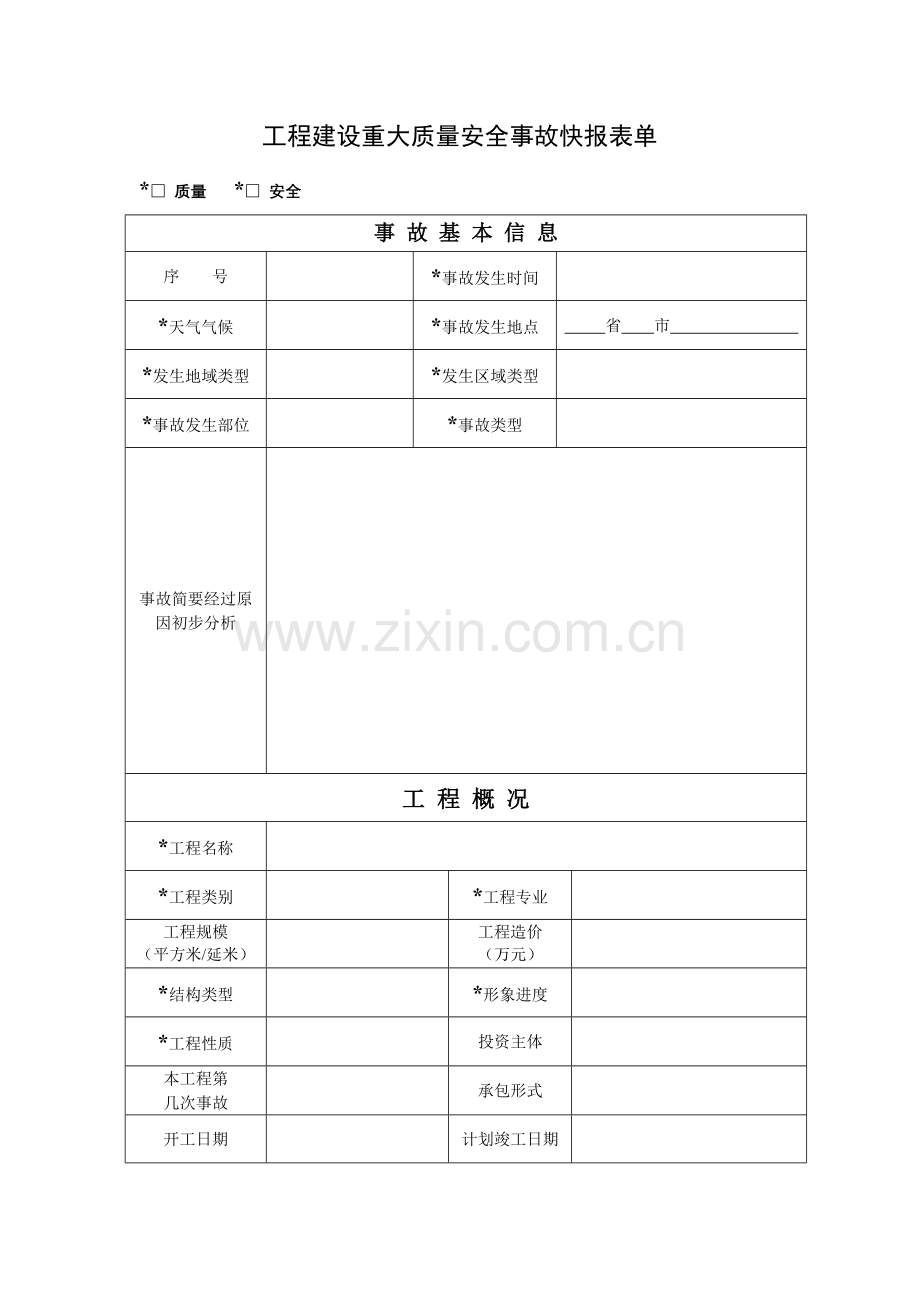 工程建设重大安全事故快报表单及填写说明.docx_第1页