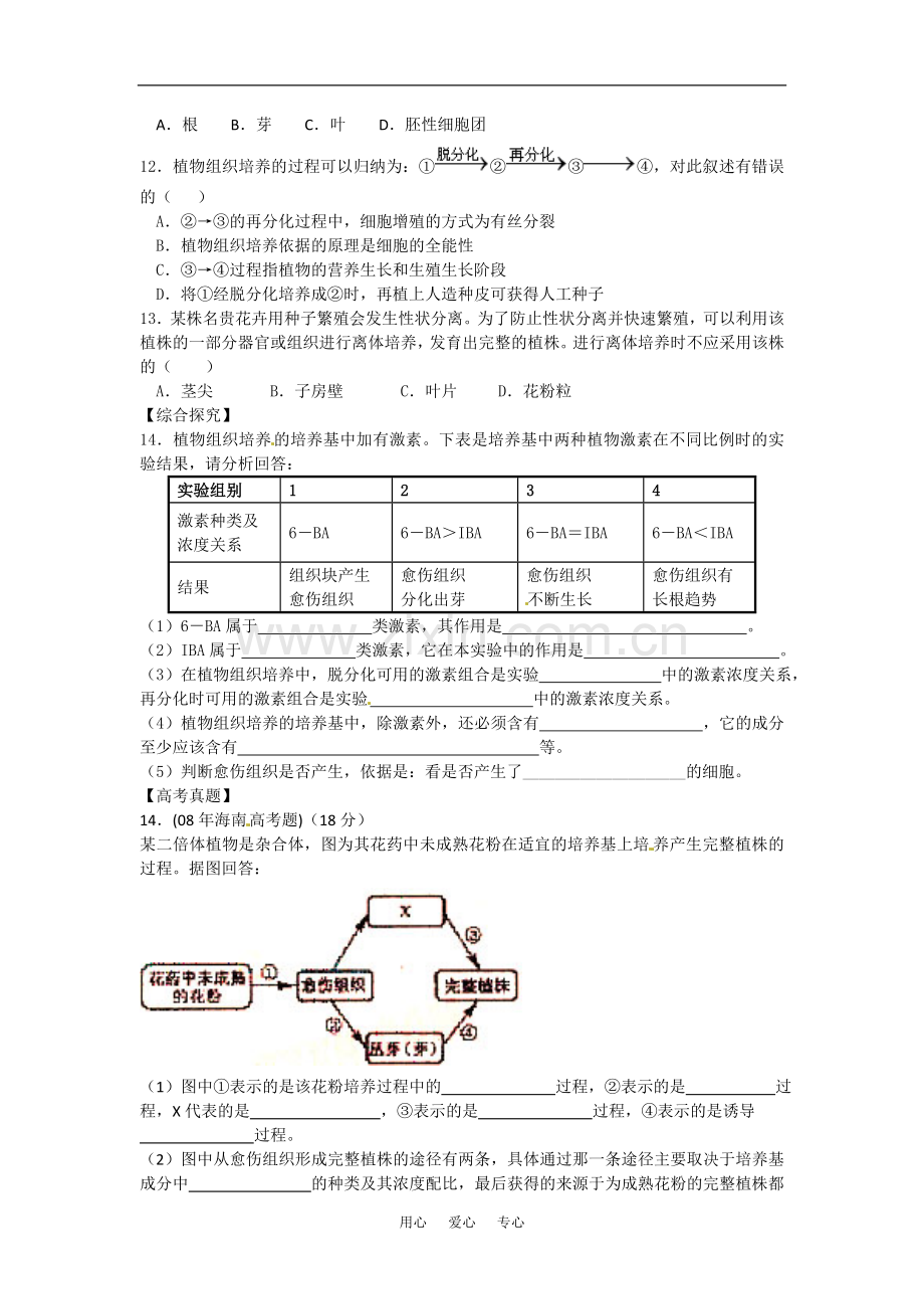 高中生物：-411-植物的组织培养(单元测试题)浙科版选修1.doc_第2页