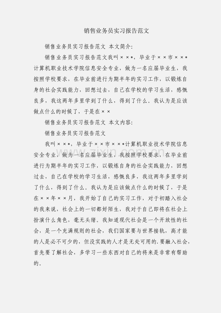 销售业务员实习报告范文.docx_第1页