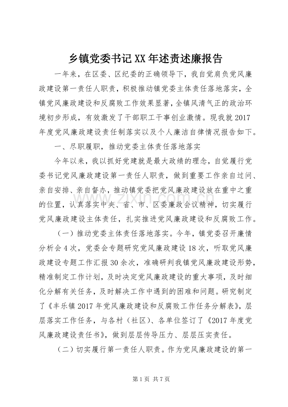 乡镇党委书记XX年述责述廉报告.docx_第1页