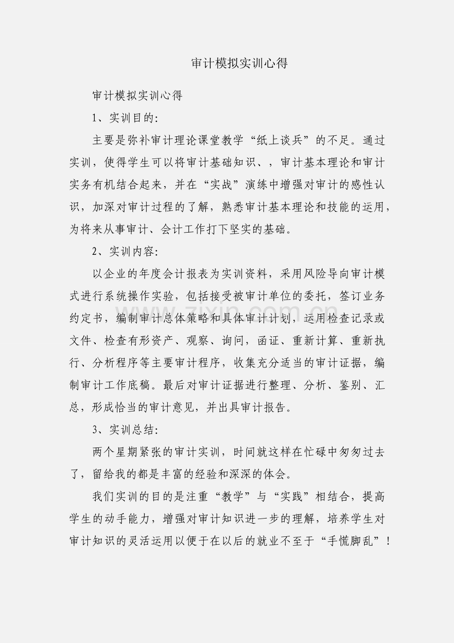 审计模拟实训心得.docx_第1页