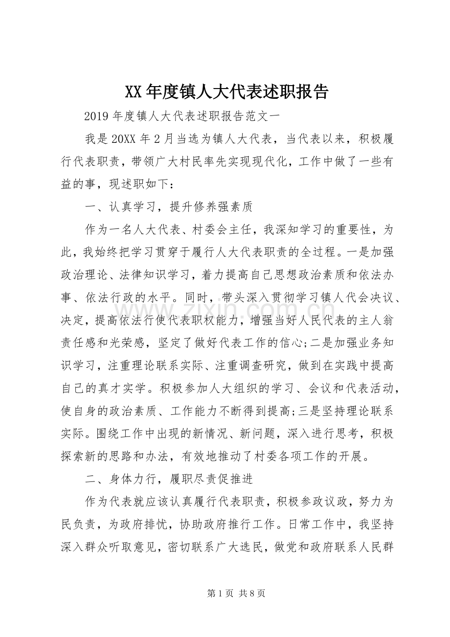 XX年度镇人大代表述职报告.docx_第1页